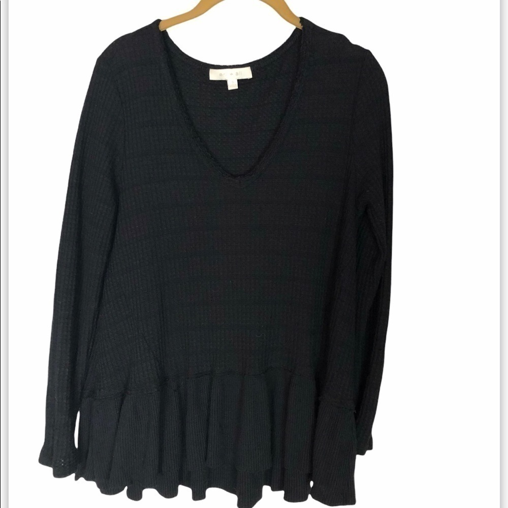 ANTHRO ERI + ALI Black Knit Thermal Long Sleeve S